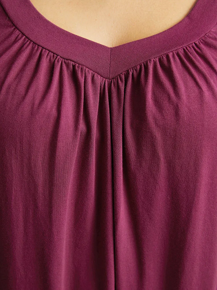 Cotton Plain V Neck Gathered Sleep Dress sold by Bloomchic product image thumbnail 5