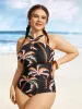 Halter Tropical Print Keyhole One Piece Swimsuit sold by Bloomchic