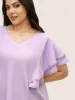 Waffle Knit Tiered Ruffles Pompom Trim T-shirt sold by Bloomchic