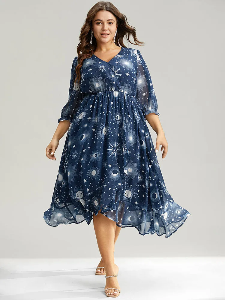 Christmas Moon & Star Ruffles Mesh Wrap Dress sold by Bloomchic product image thumbnail 5