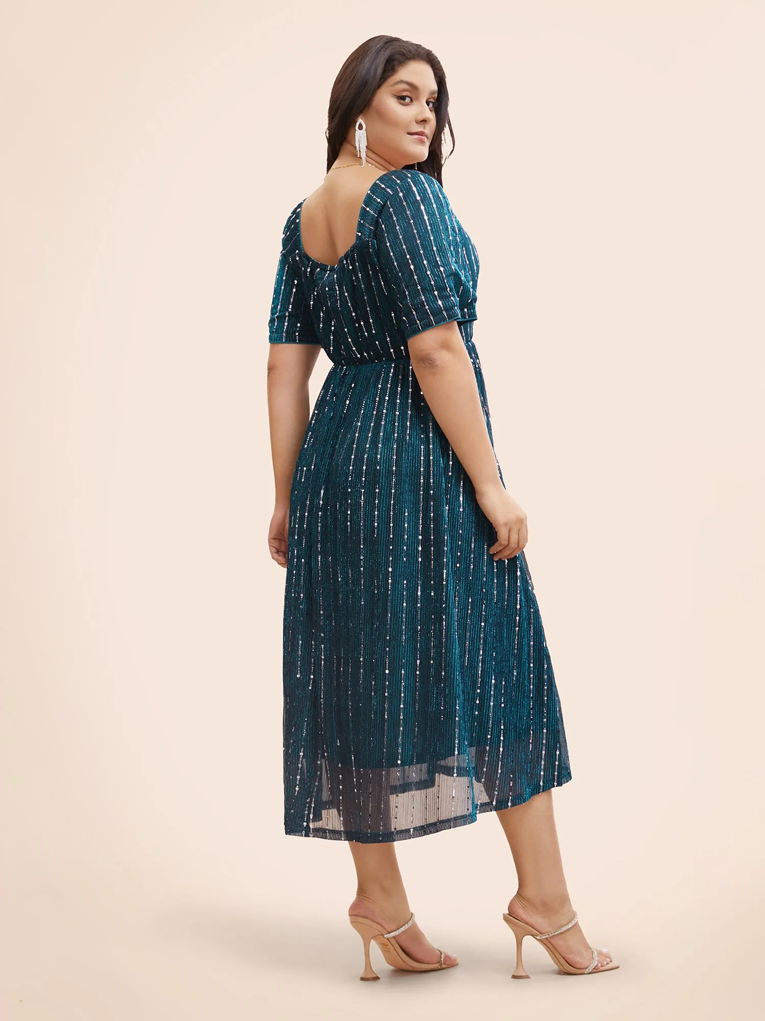 Heart Neckline Striped Glitter Textured Dress sold by Bloomchic product image thumbnail 3