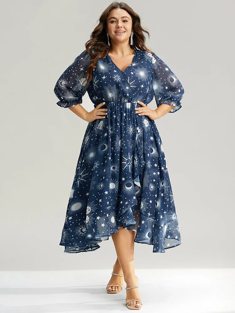 Christmas Moon & Star Ruffles Mesh Wrap Dress sold by Bloomchic product image thumbnail 2