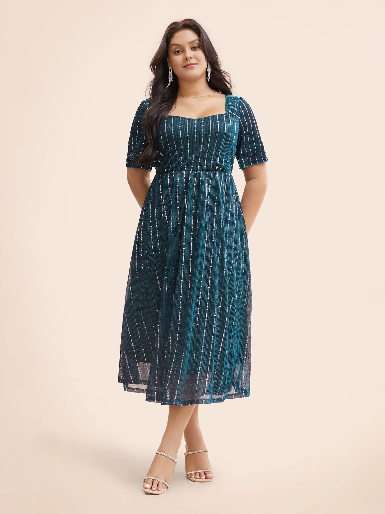 Heart Neckline Striped Glitter Textured Dress sold by Bloomchic product image thumbnail 2