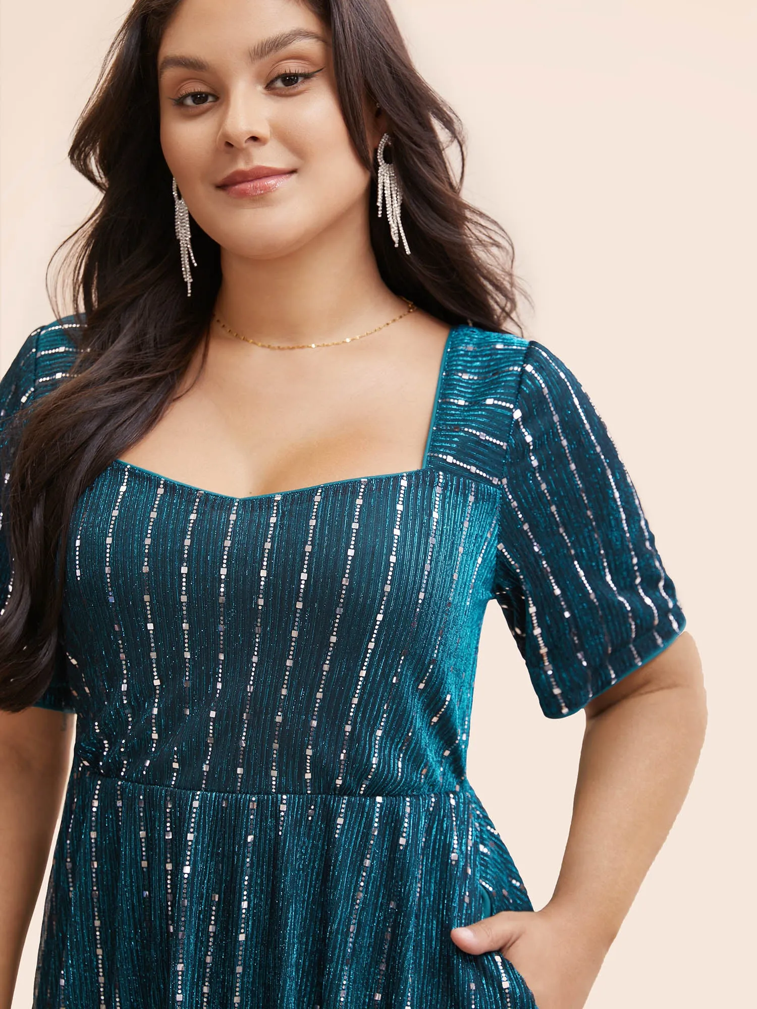 Heart Neckline Striped Glitter Textured Dress sold by Bloomchic product image thumbnail 4