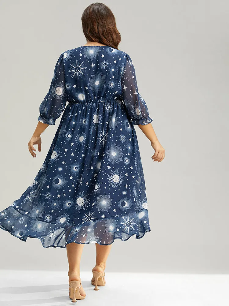 Christmas Moon & Star Ruffles Mesh Wrap Dress sold by Bloomchic product image thumbnail 3