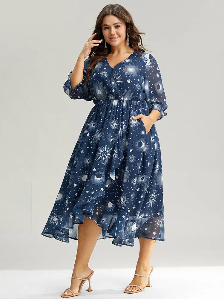 Christmas Moon & Star Ruffles Mesh Wrap Dress sold by Bloomchic product image thumbnail 4