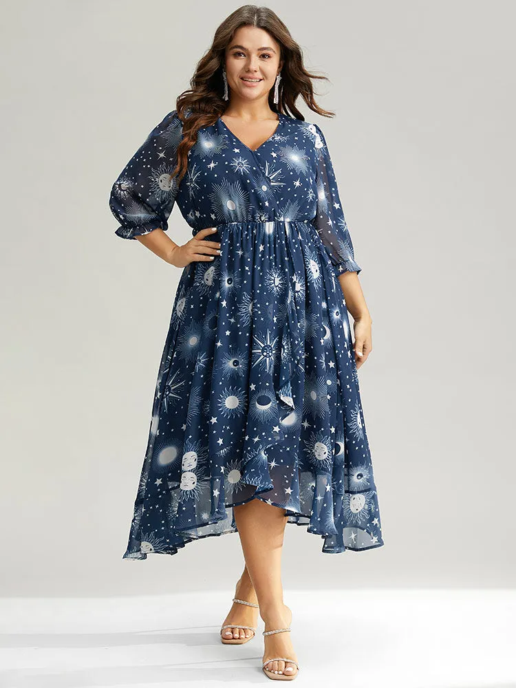 Christmas Moon & Star Ruffles Mesh Wrap Dress sold by Bloomchic