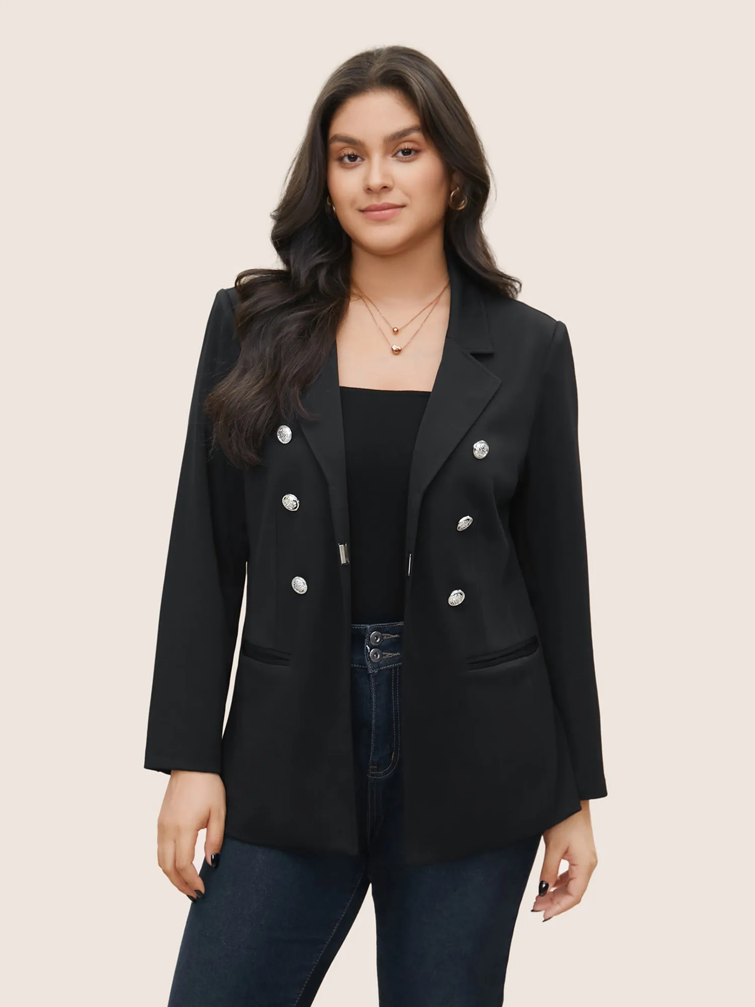 Suit Collar Double Breasted Pocket Blazer sold by Bloomchic