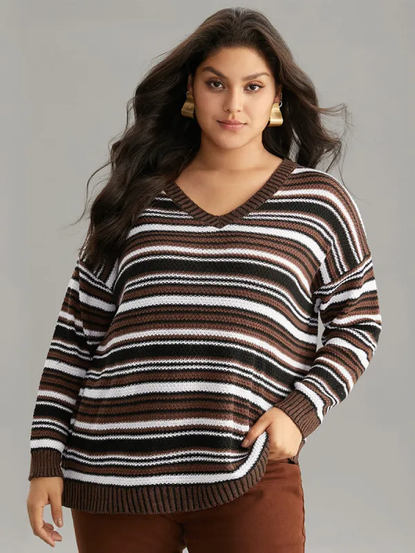 Striped Contrast Crew Neck Drop Shoulder Pullover sold by Bloomchic