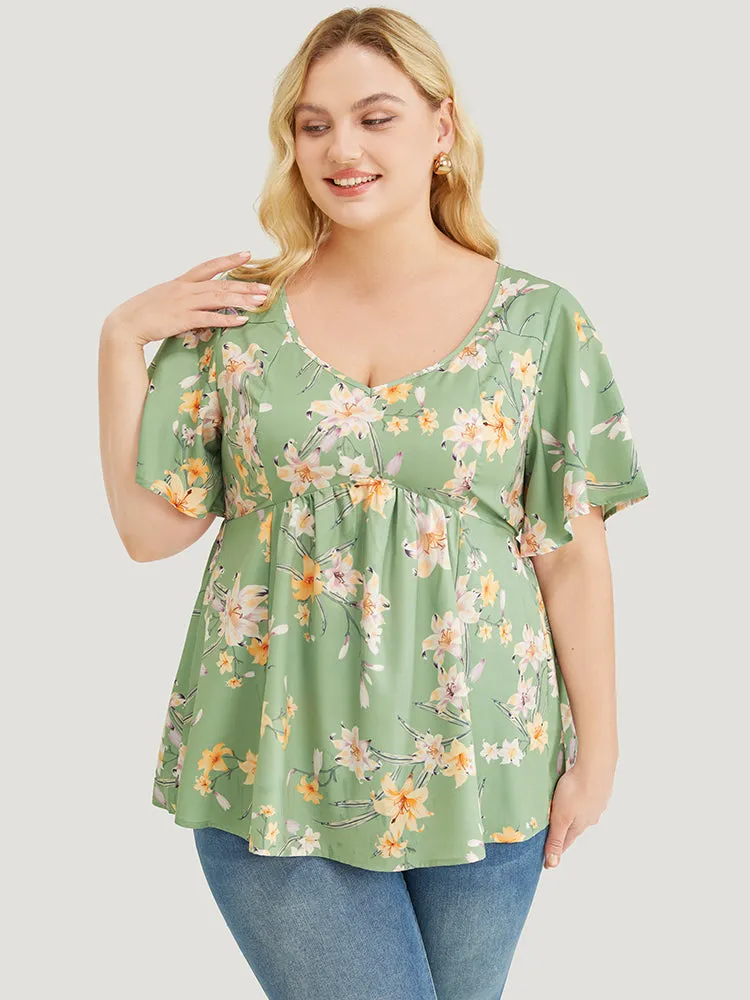 Floral Print V Neck Ruffle Sleeve Blouse sold by Bloomchic product image thumbnail 3