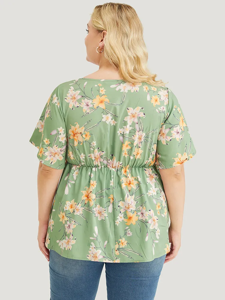 Floral Print V Neck Ruffle Sleeve Blouse sold by Bloomchic product image thumbnail 4