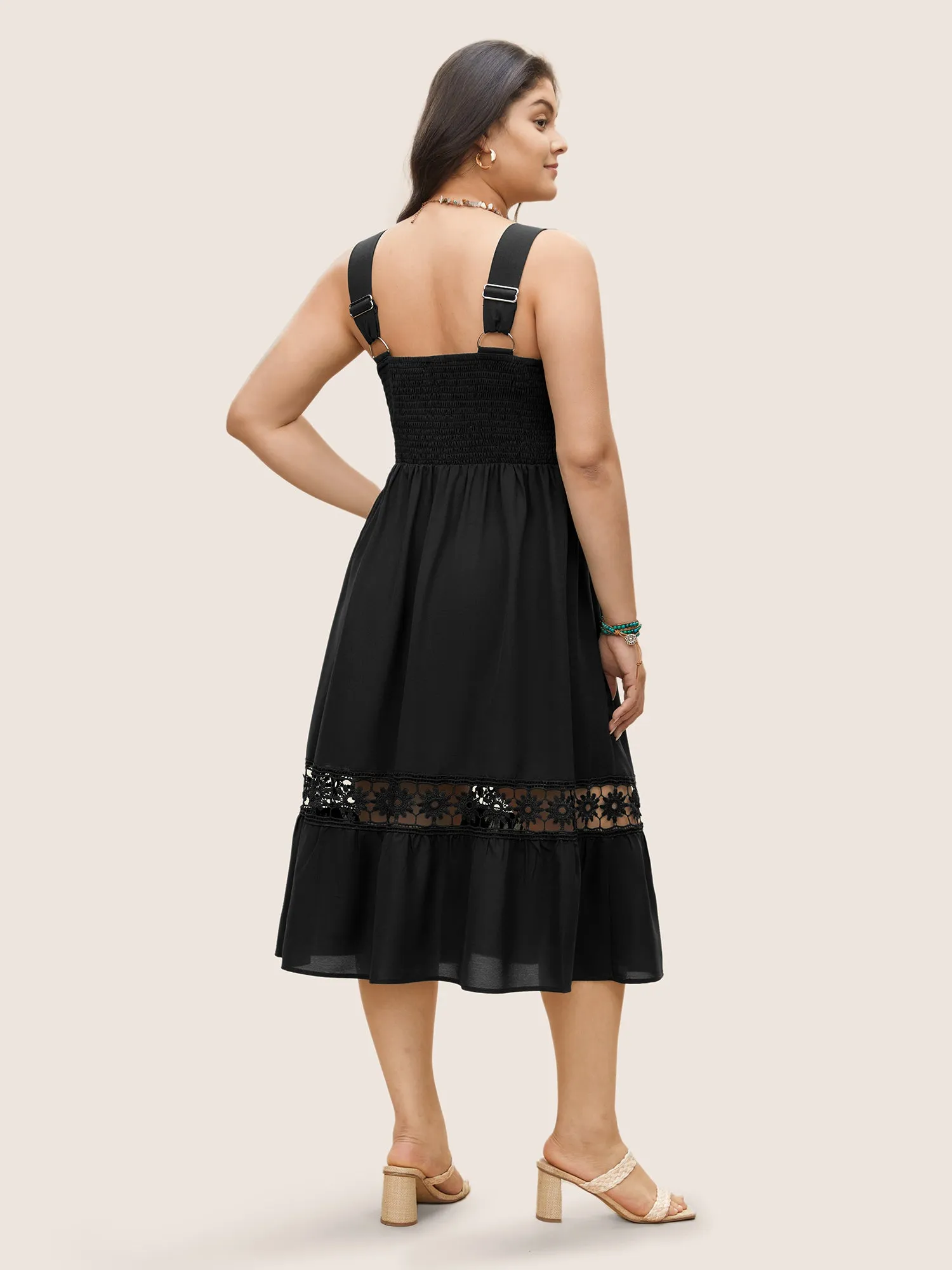 Plain Elastic Waist Cut Out Lace Patchwork Dress sold by Bloomchic product image thumbnail 3