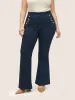 Dark Wash Zipper Button Detail Flare Leg Jeans sold by Bloomchic