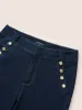 Dark Wash Zipper Button Detail Flare Leg Jeans sold by Bloomchic