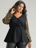 Plaid Sequin Patchwork Wrap Blouse sold by Bloomchic