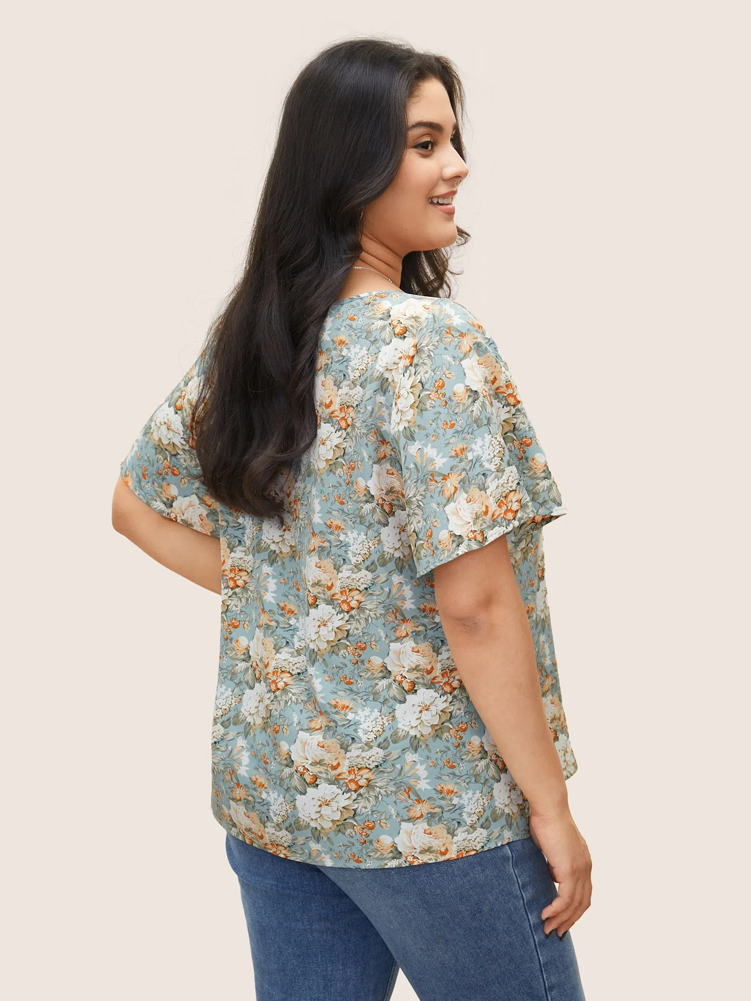 Floral Square Neck Ruffle Sleeve Gathered Blouse sold by Bloomchic product image thumbnail 4