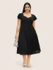 Solid Heart Neckline Cap Sleeve Dress sold by Bloomchic