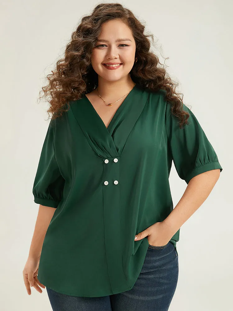 Button Detail Plicated Detail Blouse sold by Bloomchic