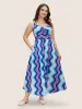 Wavy Striped Print Ruched Shirred Dress sold by Bloomchic