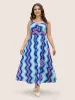 Wavy Striped Print Ruched Shirred Dress sold by Bloomchic