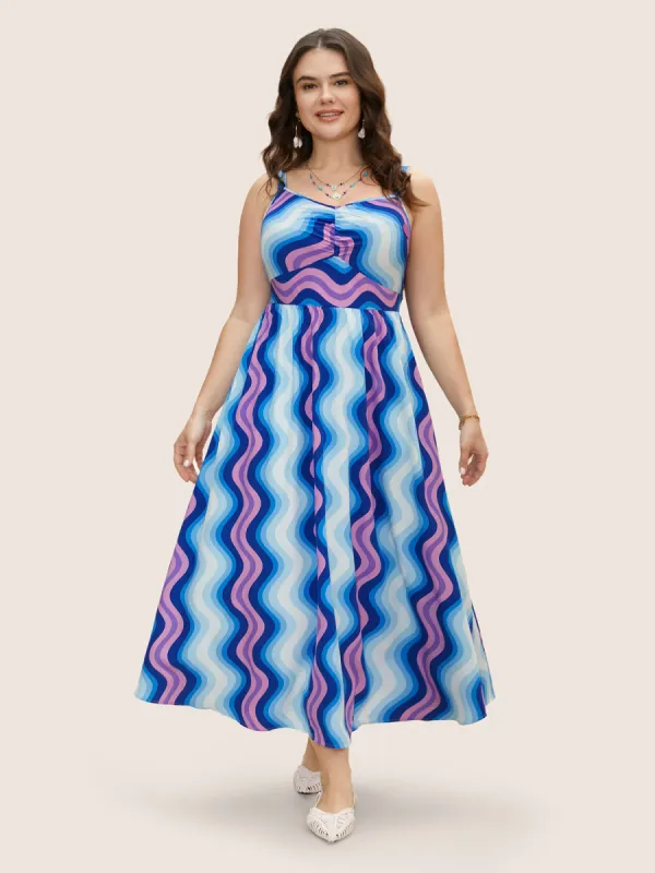 Wavy Striped Print Ruched Shirred Dress sold by Bloomchic