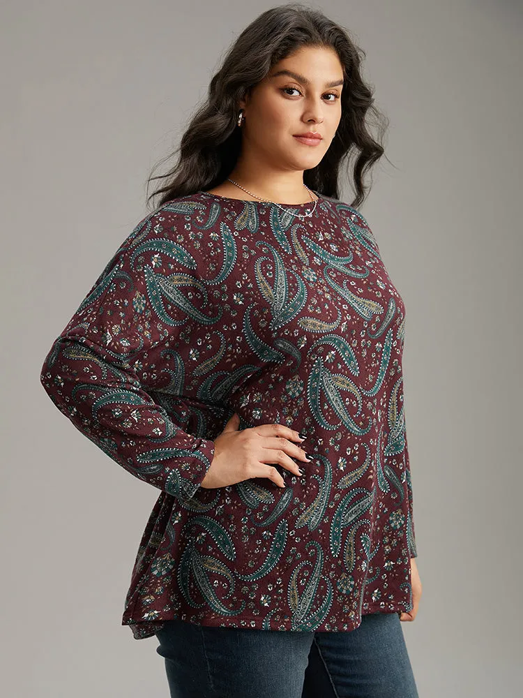Paisley Print Round Neck Slightly Stretchy T-shirt sold by Bloomchic product image thumbnail 4