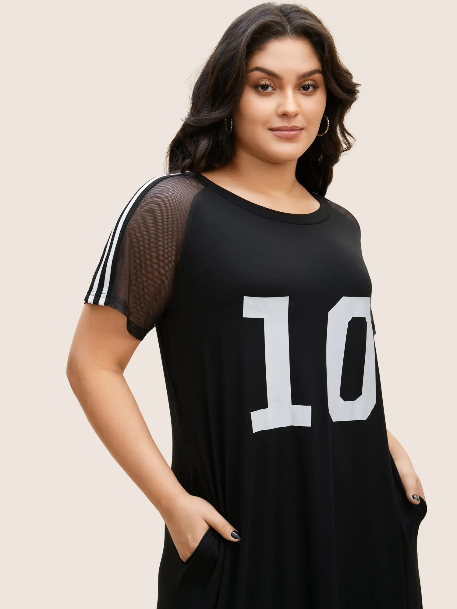 Number Print Striped Mesh Patchwork Midi Dress sold by Bloomchic product image thumbnail 3