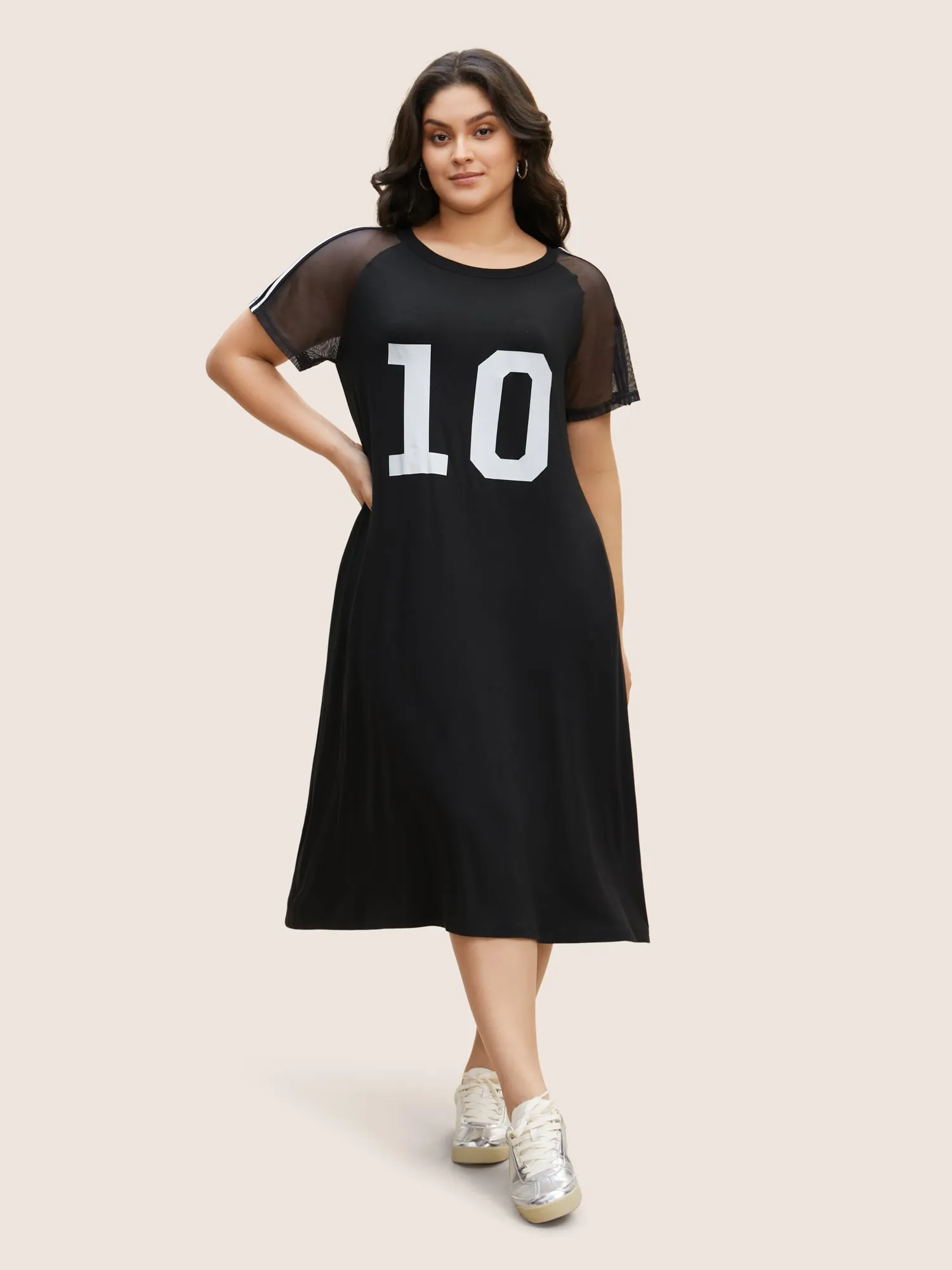 Number Print Striped Mesh Patchwork Midi Dress sold by Bloomchic product image thumbnail 2