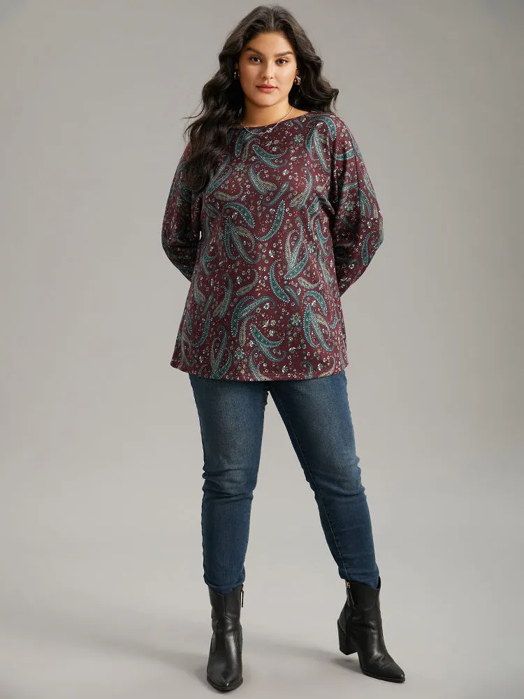 Paisley Print Round Neck Slightly Stretchy T-shirt sold by Bloomchic product image thumbnail 5