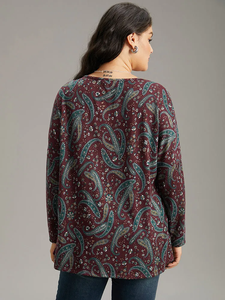 Paisley Print Round Neck Slightly Stretchy T-shirt sold by Bloomchic product image thumbnail 2