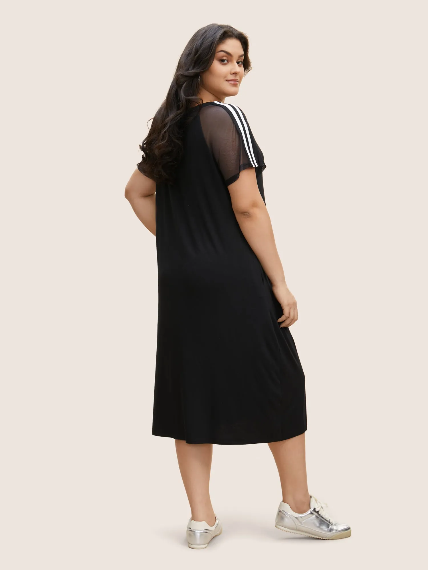 Number Print Striped Mesh Patchwork Midi Dress sold by Bloomchic product image thumbnail 4