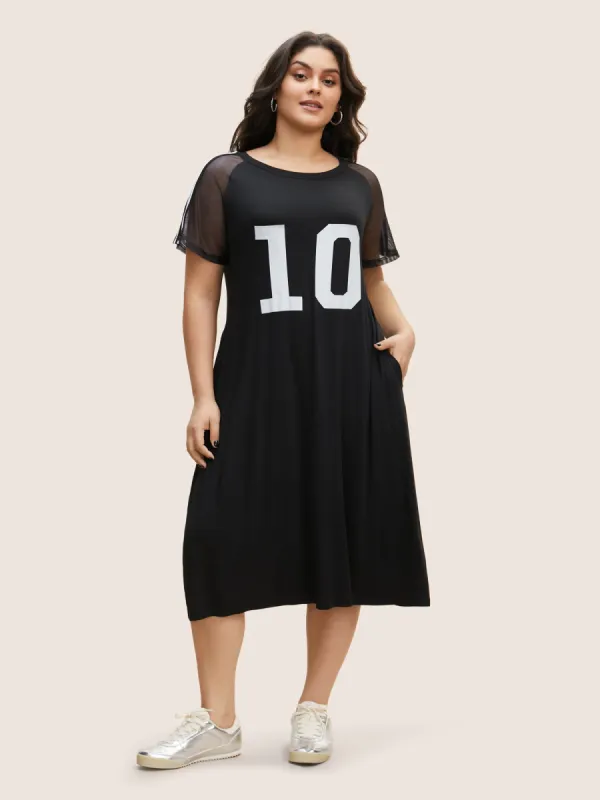 Number Print Striped Mesh Patchwork Midi Dress sold by Bloomchic