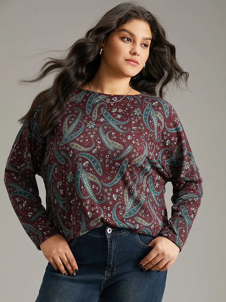 Paisley Print Round Neck Slightly Stretchy T-shirt sold by Bloomchic product image thumbnail 3
