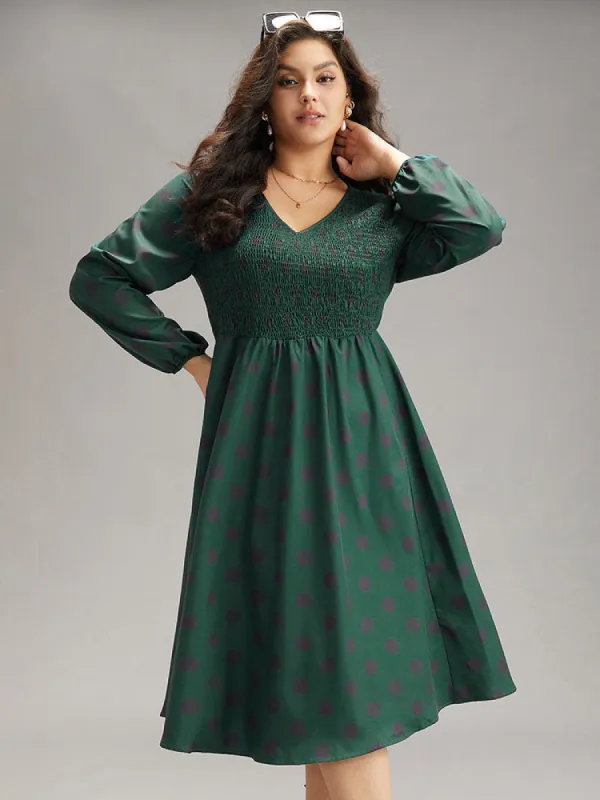 Polka Dot Shirred Lantern Sleeve Dress sold by Bloomchic
