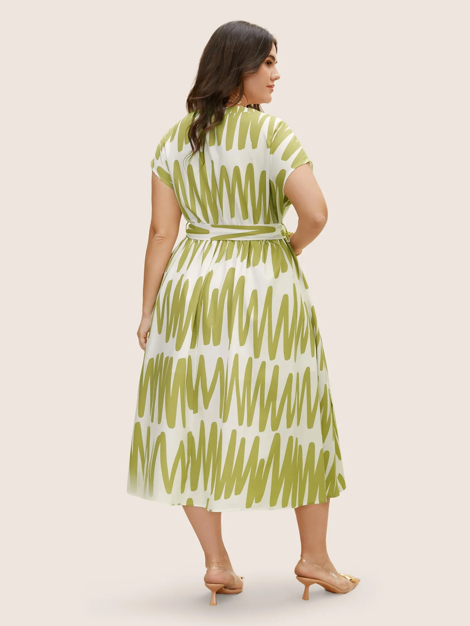 Notched Striped Elastic Waist Split Hem Midi Dress sold by Bloomchic product image thumbnail 4