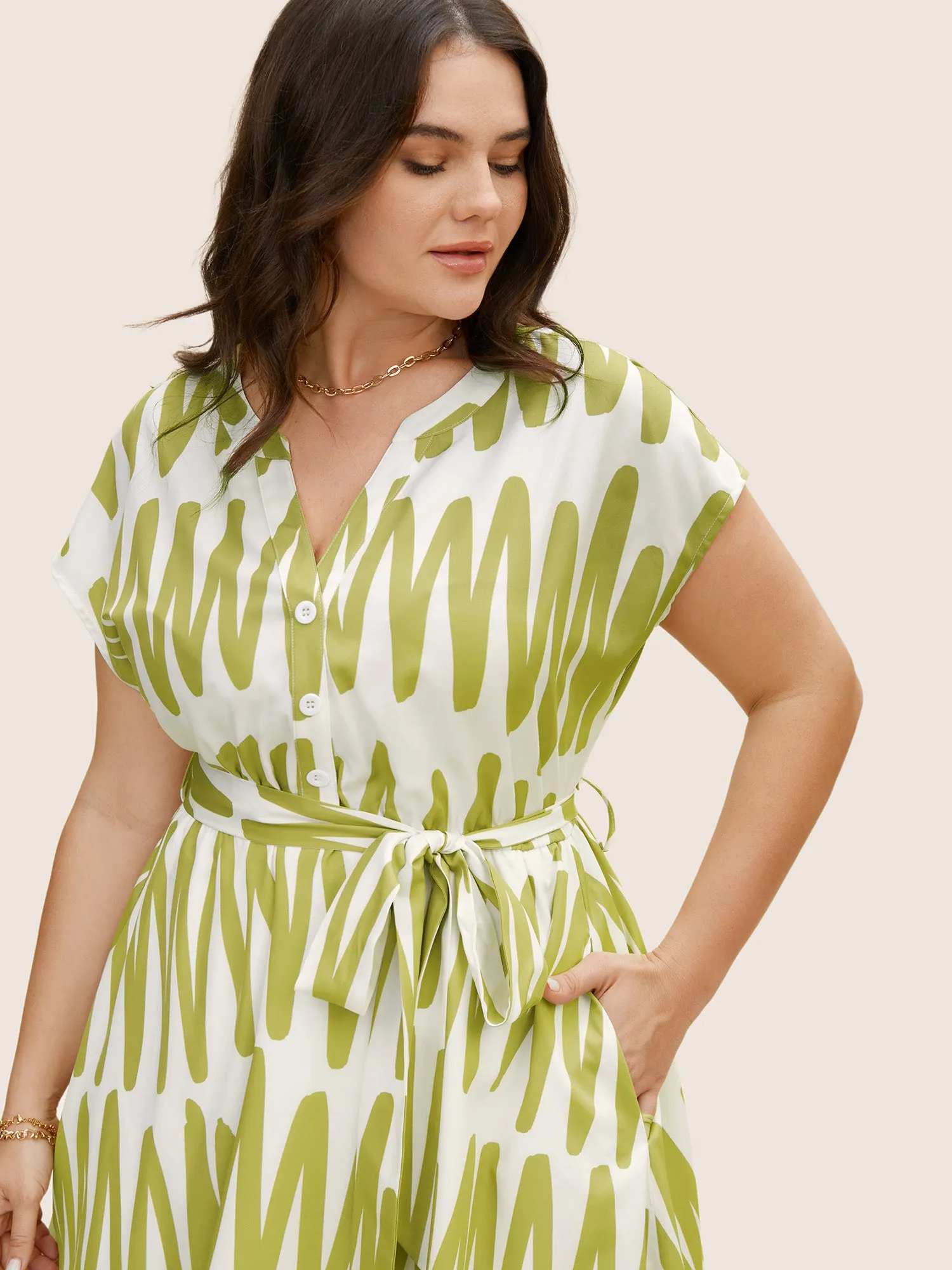 Notched Striped Elastic Waist Split Hem Midi Dress sold by Bloomchic product image thumbnail 5