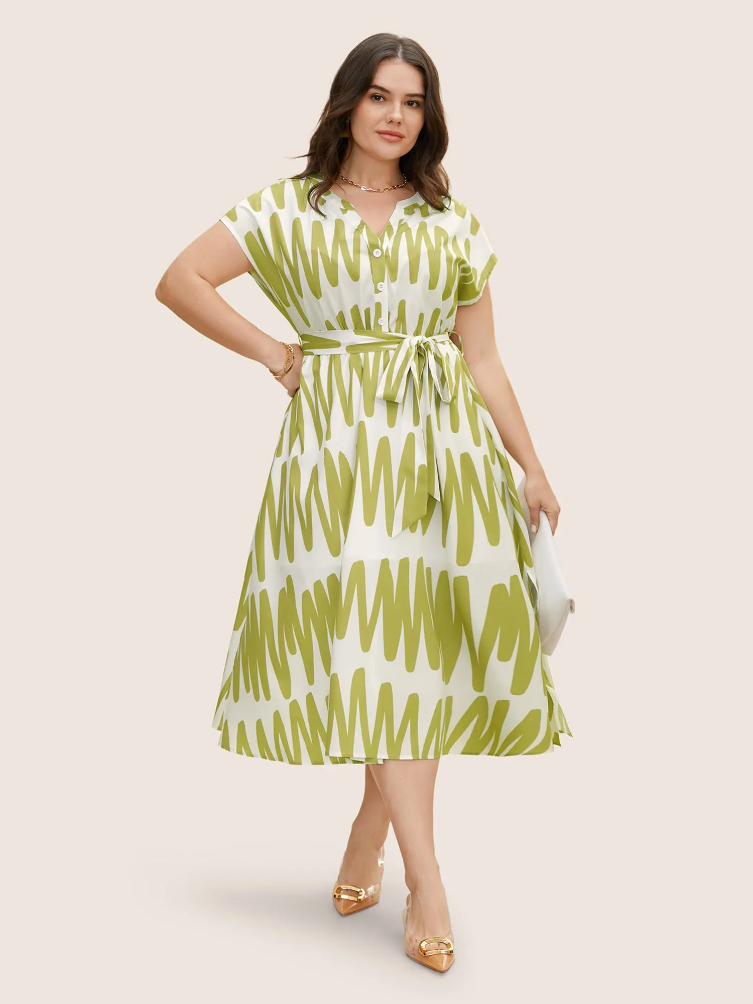 Notched Striped Elastic Waist Split Hem Midi Dress sold by Bloomchic product image thumbnail 3