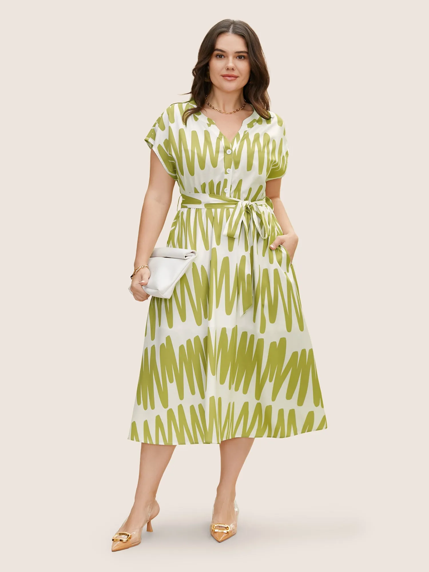 Notched Striped Elastic Waist Split Hem Midi Dress sold by Bloomchic product image thumbnail 2