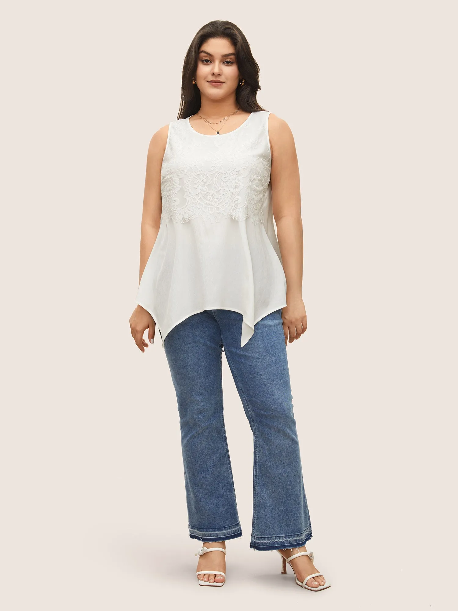 Eyelet Lace Patchwork Hanky Hem Tank Top sold by Bloomchic product image thumbnail 2