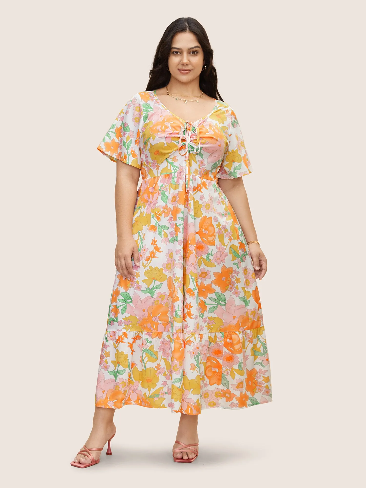 V Neck Floral Drawstring Maxi Dress sold by Bloomchic product image thumbnail 3