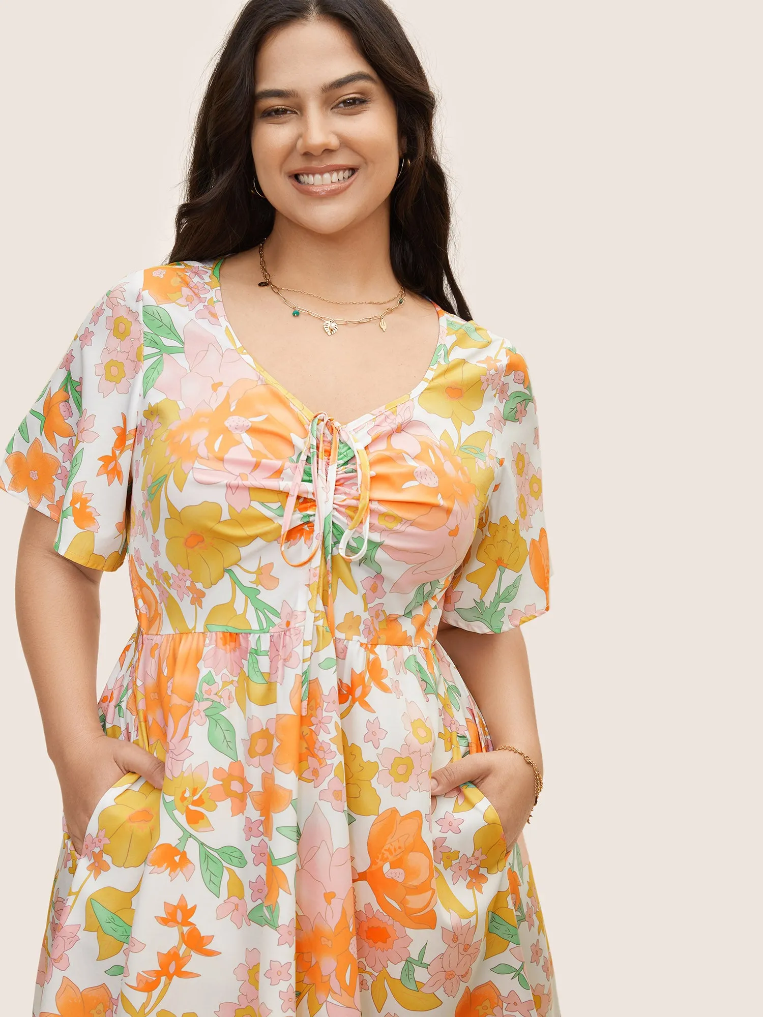 V Neck Floral Drawstring Maxi Dress sold by Bloomchic product image thumbnail 2