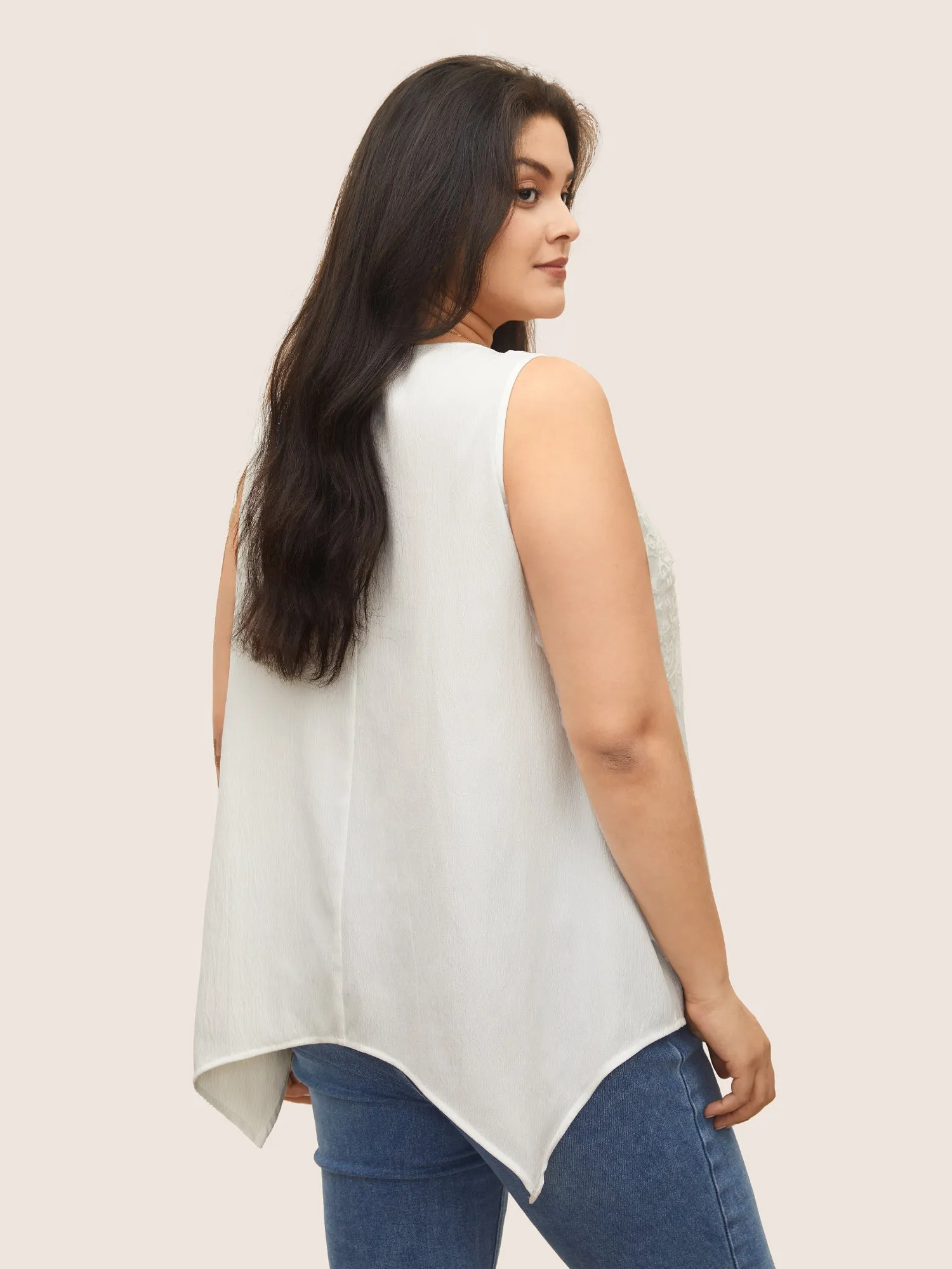 Eyelet Lace Patchwork Hanky Hem Tank Top sold by Bloomchic product image thumbnail 4