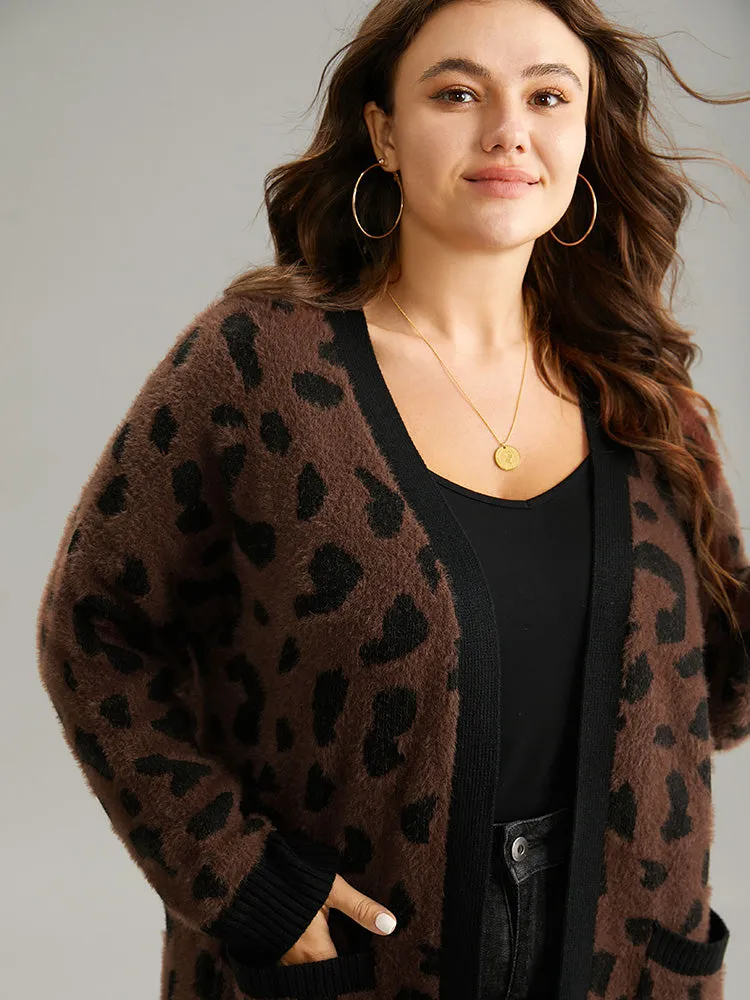 Leopard Contrast Open Front Jacquard Cardigan sold by Bloomchic product image thumbnail 4
