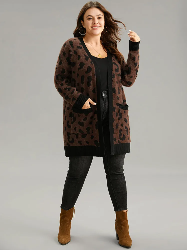 Leopard Contrast Open Front Jacquard Cardigan sold by Bloomchic product image thumbnail 3
