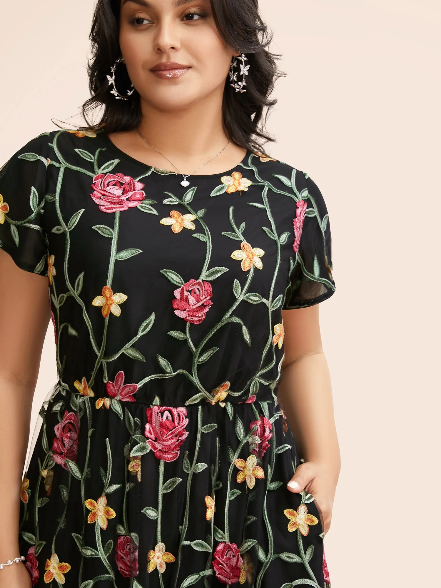 Floral Embroidered Mesh Backless Dress sold by Bloomchic product image thumbnail 4