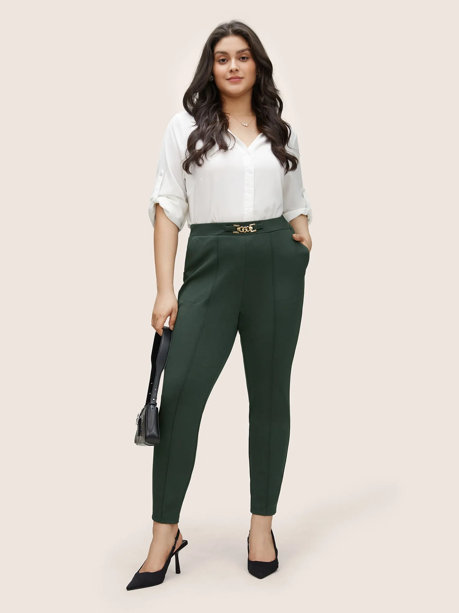 Metal Buckle Detail High Rise Skinny Pants sold by Bloomchic product image thumbnail 3