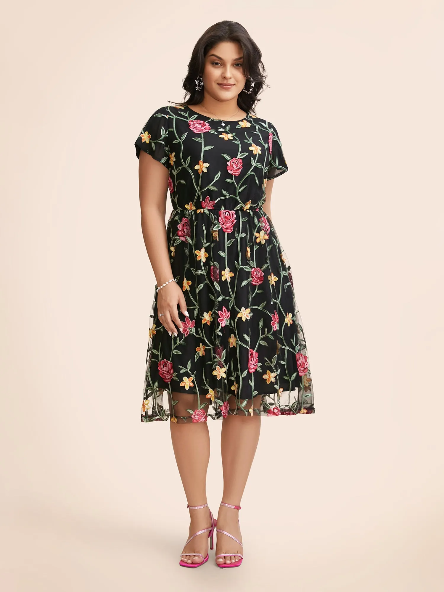 Floral Embroidered Mesh Backless Dress sold by Bloomchic product image thumbnail 2