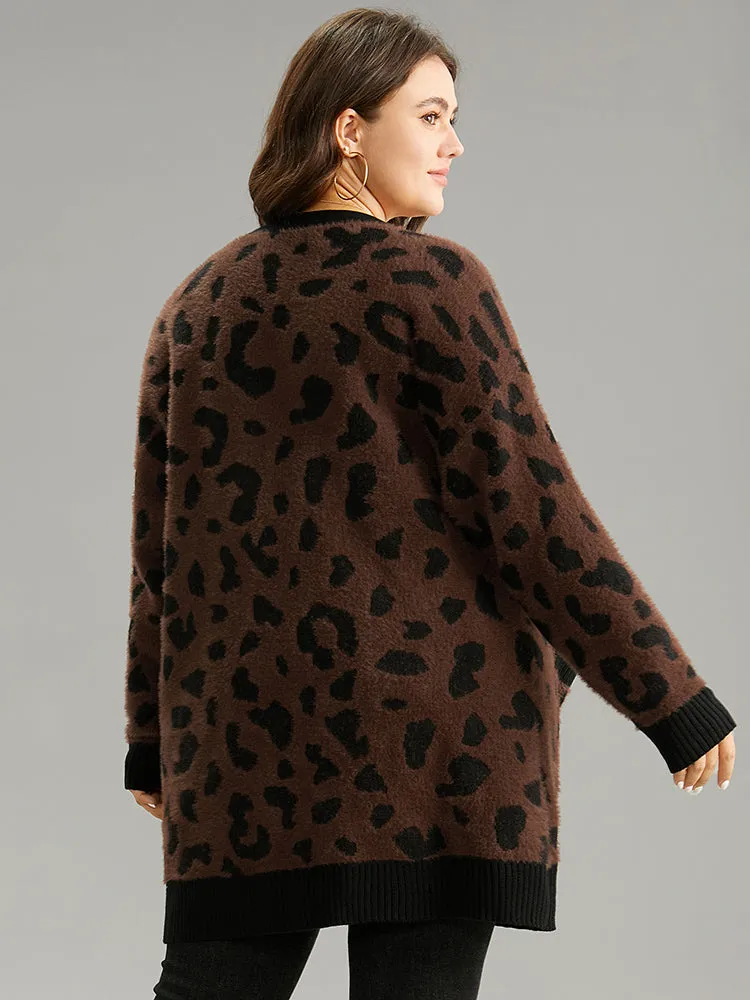 Leopard Contrast Open Front Jacquard Cardigan sold by Bloomchic product image thumbnail 2