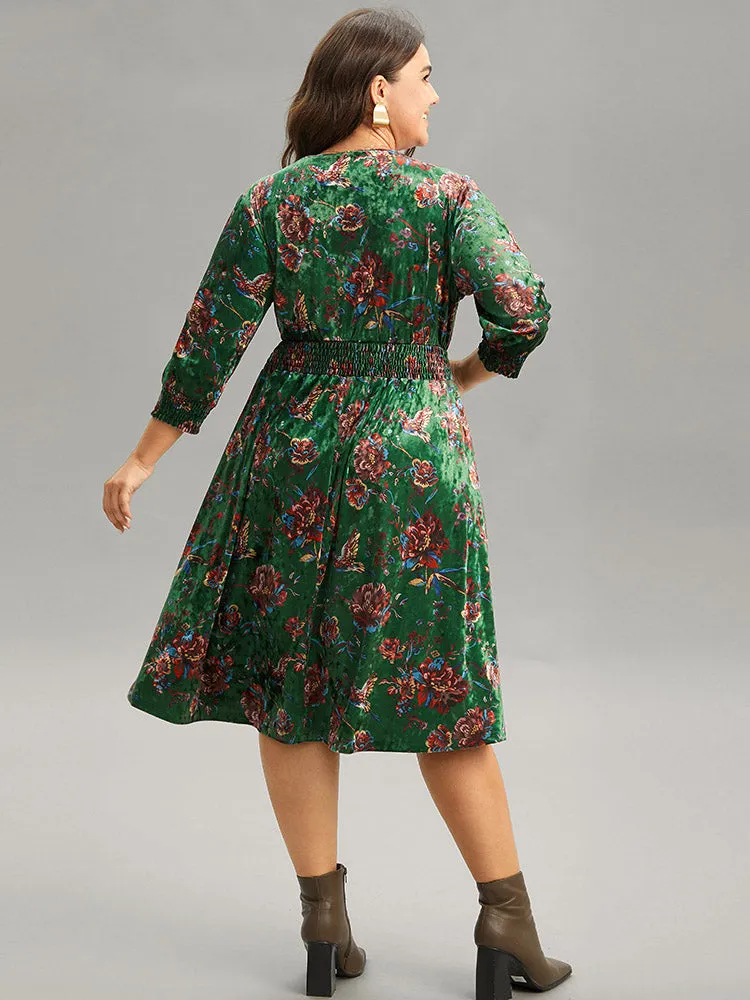 Christmas Floral Velvet Shirred Pocket Dress sold by Bloomchic product image thumbnail 2