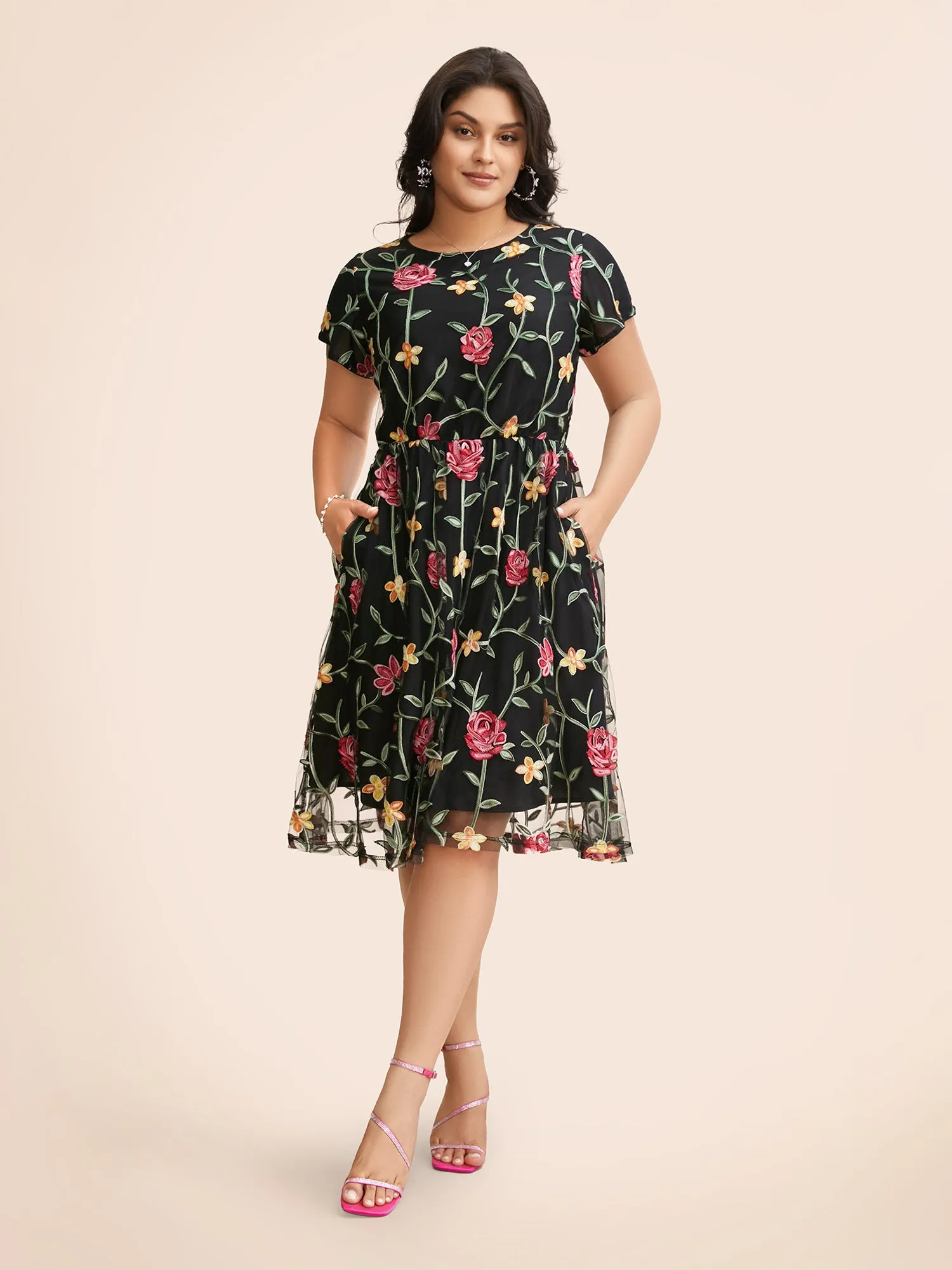 Floral Embroidered Mesh Backless Dress sold by Bloomchic product image thumbnail 3